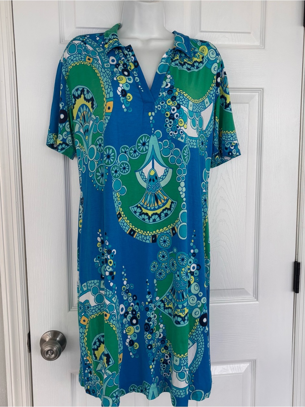 Tori Richard Teal, Blue & Green Graphic Polo Midi Dress